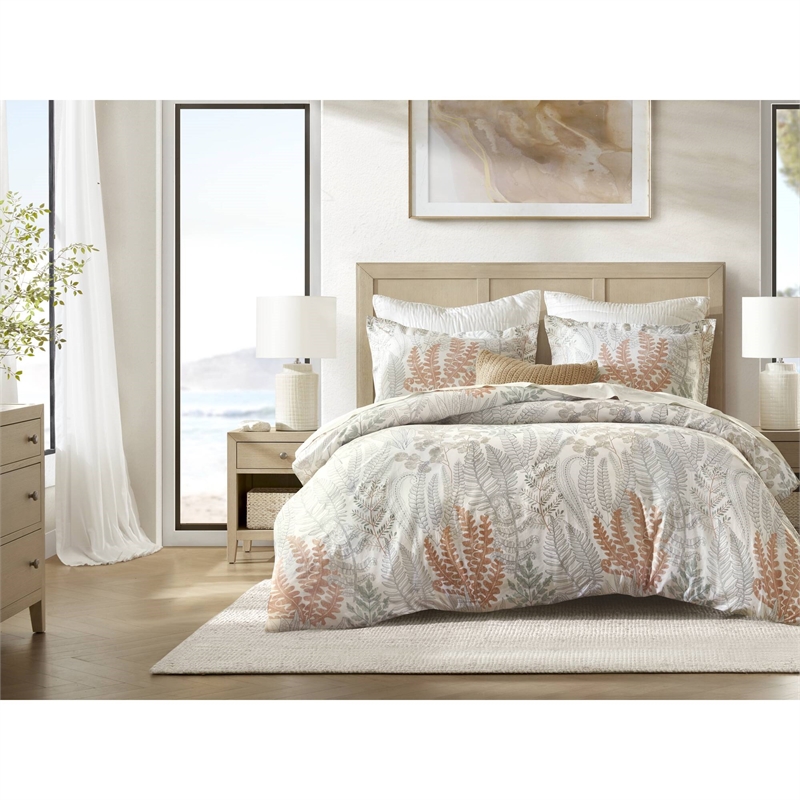 Olliix Harbor House Botanical King Duvet Cover Set Cotton in Terracotta/Linen