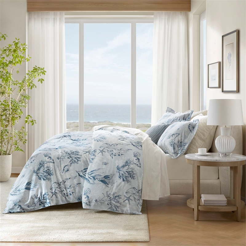 Olliix Harbor House Botanical King Duvet Cover Set Cotton in Navy/Blue