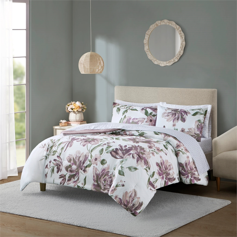Olliix Madison Park Essentials Alice Twin Comforter Set Polyester in Mauve