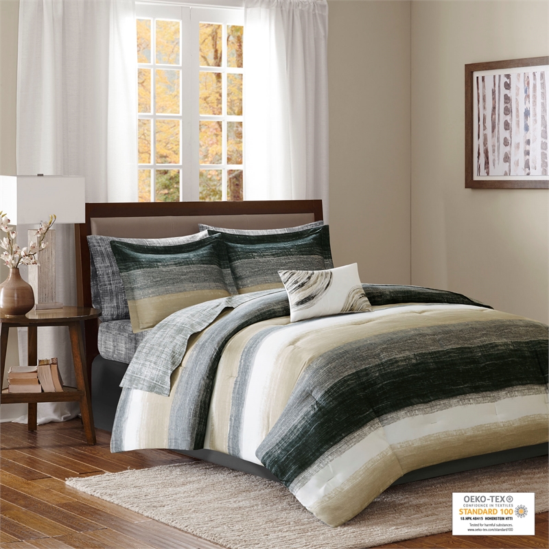 Olliix Madison Park Essentials Saben Twin Comforter Set Cotton in Taupe