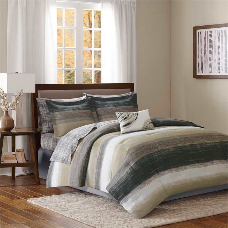 Olliix Madison Park Essentials Saben Twin Comforter Set Cotton in Taupe