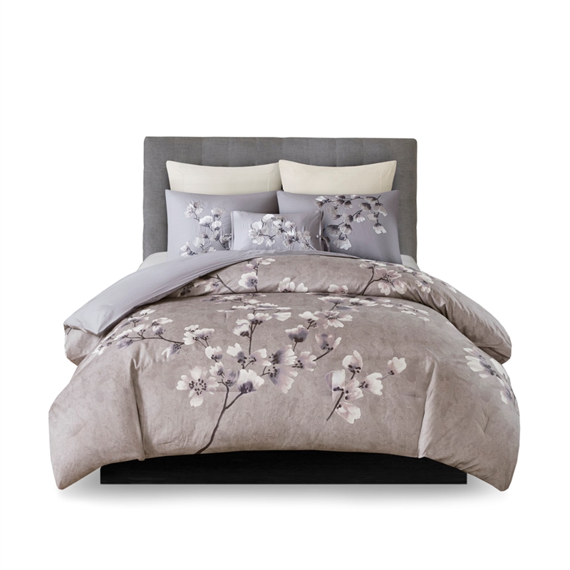 Olliix N Natori Sakura Blossom King Comforter Set Cotton in Lilac