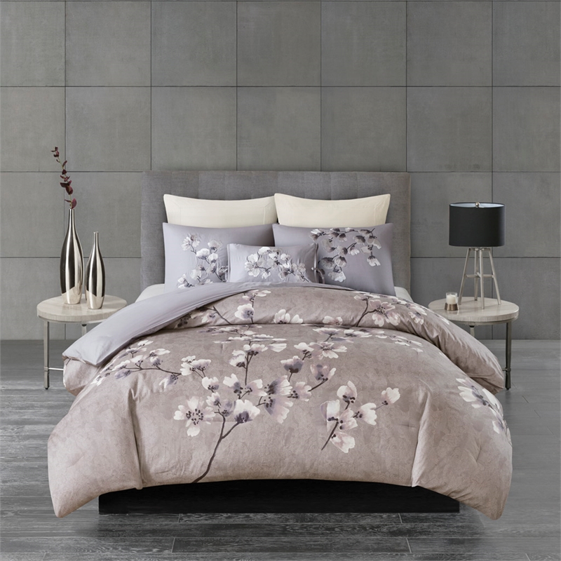 Olliix N Natori Sakura Blossom King Comforter Set Cotton in Lilac