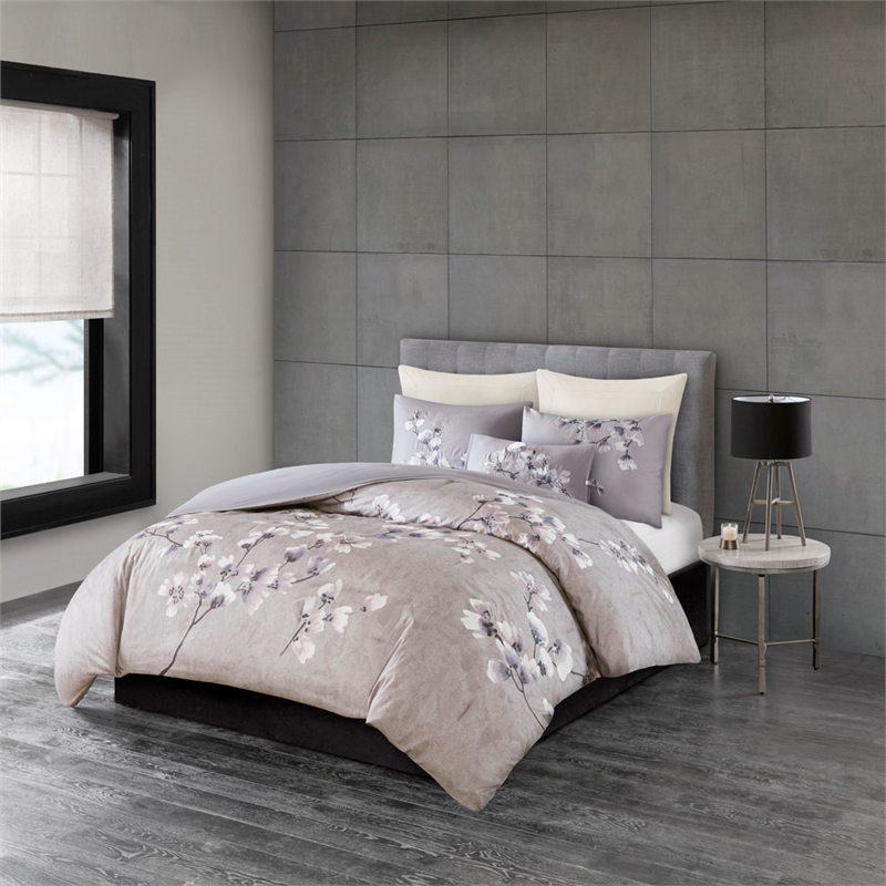 Olliix N Natori Sakura Blossom King Comforter Set Cotton in Lilac