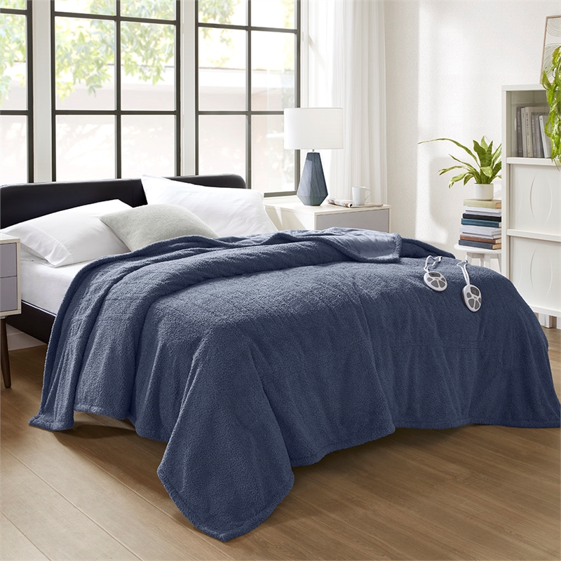 Olliix Serta Dream Soft Heated Full Blanket Faux Feathersoft in Navy