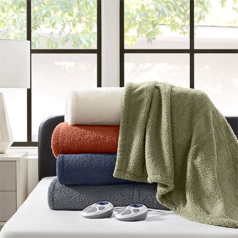 Olliix Serta Dream Soft Heated Twin Blanket Faux Feathersoft in Grey