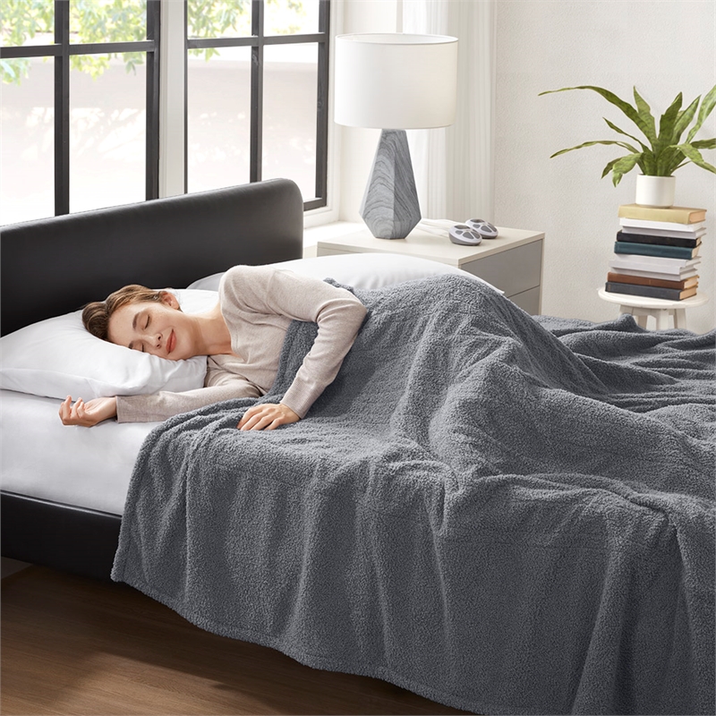 Olliix Serta Dream Soft Heated Full Blanket Faux Feathersoft in Grey