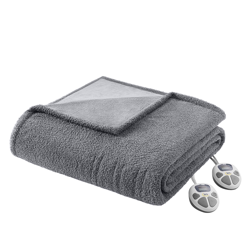 Olliix Serta Dream Soft Heated King Blanket Faux Feathersoft in Grey