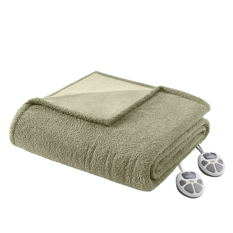 Olliix Serta Dream Soft Heated Twin Blanket Faux Feathersoft in Sage