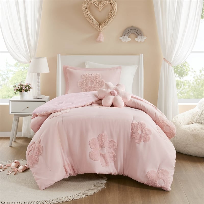 Olliix Intelligent Design Kids Gracie Twin Comforter Set Polyester in Pink