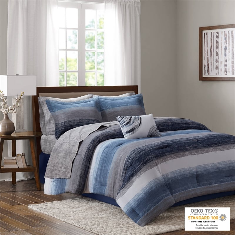 Olliix Madison Park Essentials Saben Queen Comforter Set Cotton in Navy