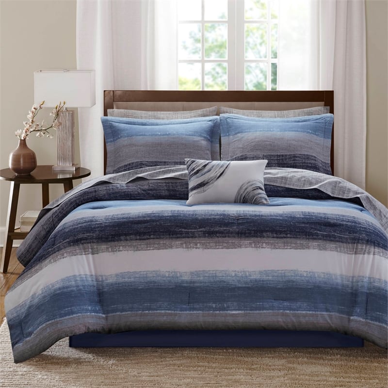 Olliix Madison Park Essentials Saben Queen Comforter Set Cotton in Navy