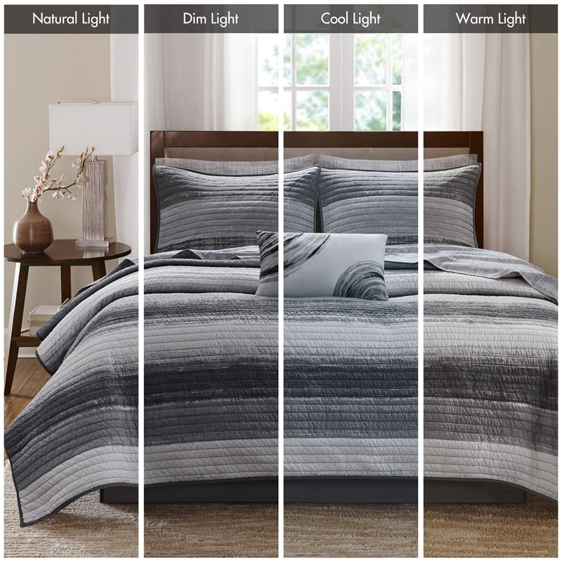 Olliix Madison Park Essentials Saben Twin Quilt Set Cotton in Black