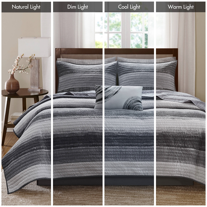 Olliix Madison Park Essentials Saben Queen Quilt Set Cotton in Black
