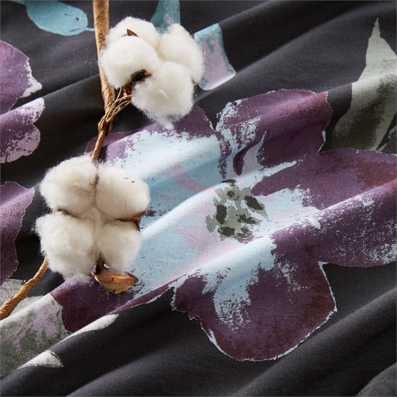 Olliix Madison Park Jolene Full/Queen Duvet Mini Set Cotton in Dark Grey/Plum
