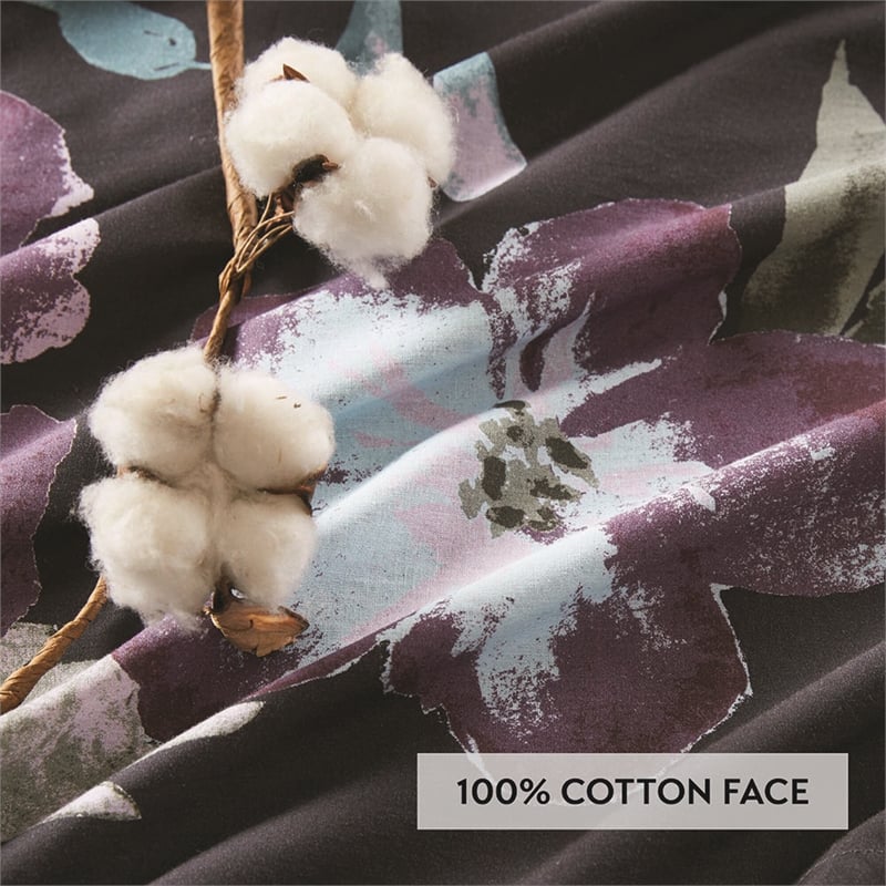 Olliix Madison Park Jolene King/Cal King Duvet Mini Set Cotton in Dark Grey/Plum