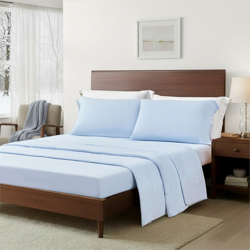 Olliix Main Street Ice Touch Twin Sheet Set Nylon/Spandex in Ice Blue