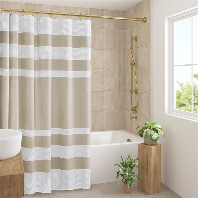 Olliix Madison Park Spa Waffle 36x72'' Shower Curtain Polyester in Taupe