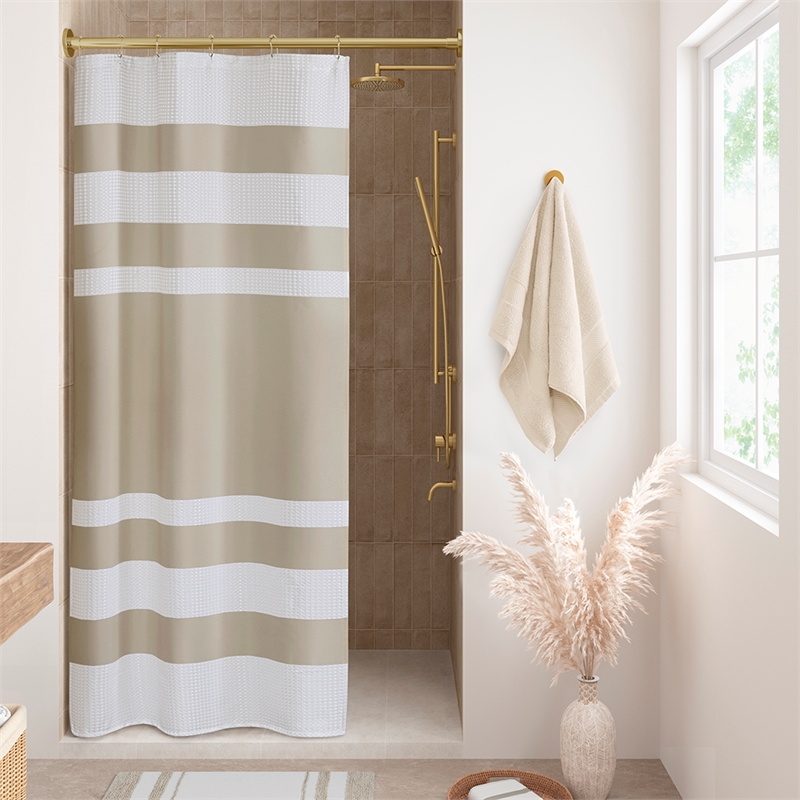 Olliix Madison Park Spa Waffle 36x72'' Shower Curtain Polyester in Taupe