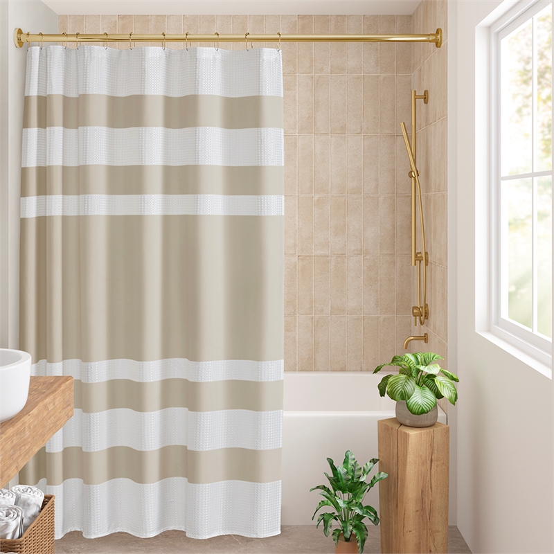 Olliix Madison Park Spa Waffle 36x72'' Shower Curtain Polyester in Taupe