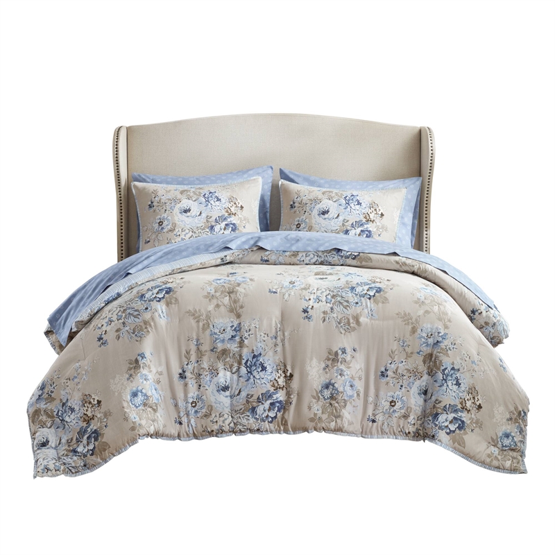 Olliix Madison Park Essentials Heather Full Comforter Set in Beige/Blue