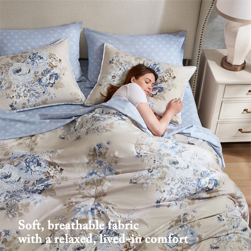 Olliix Madison Park Essentials Heather Queen Comforter Set in Beige/Blue