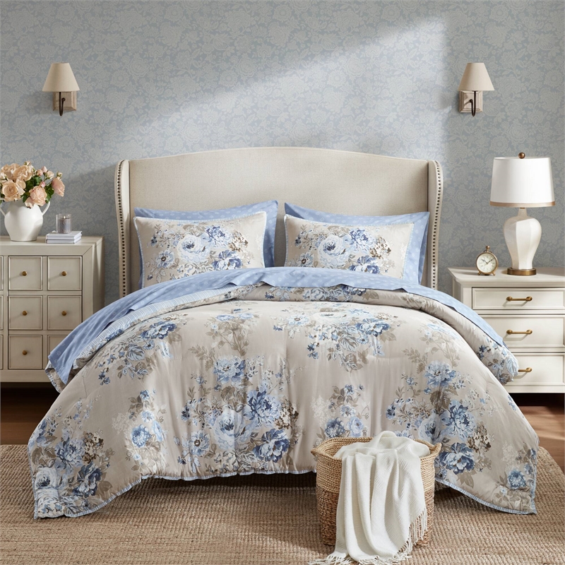 Olliix Madison Park Essentials Heather Queen Comforter Set in Beige/Blue