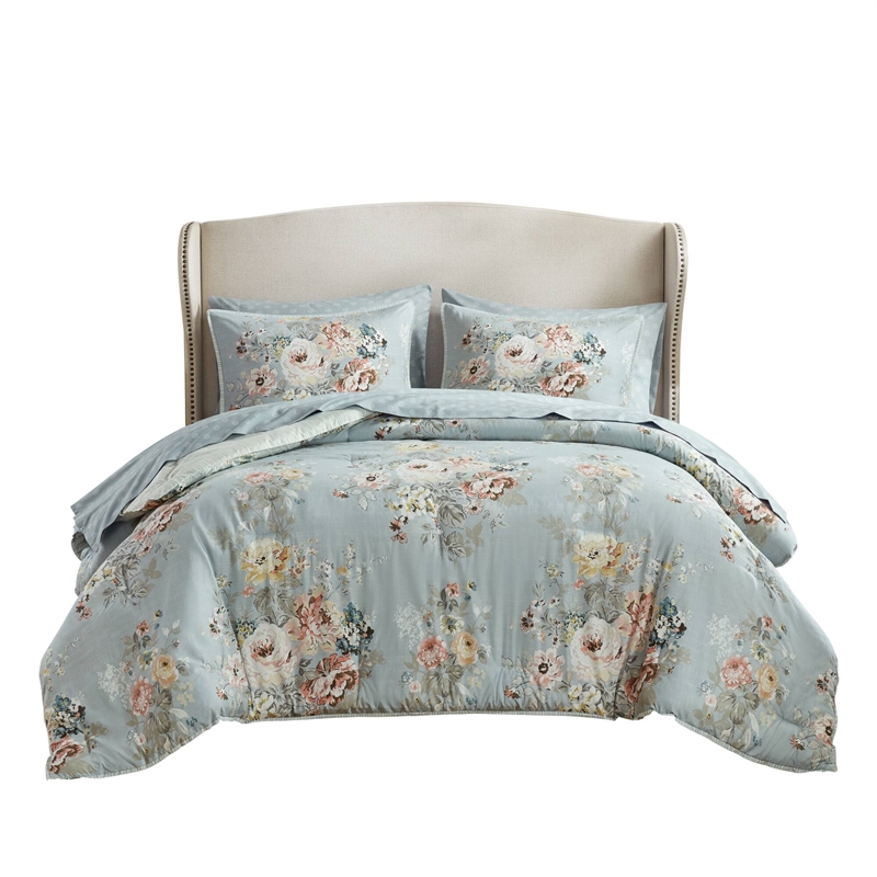 Olliix Madison Park Essentials Heather Full Comforter Set Polyester in Soft Blue
