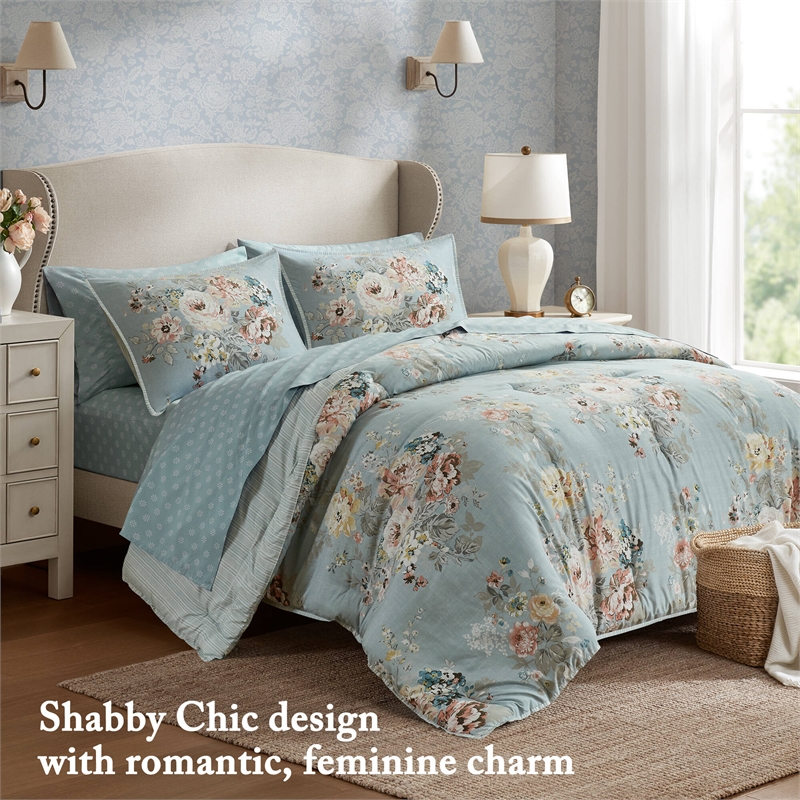 Olliix Madison Park Essentials Heather Full Comforter Set Polyester in Soft Blue