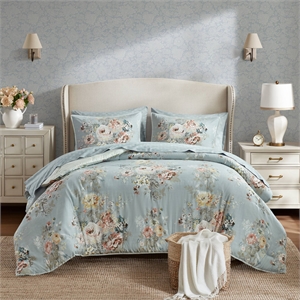 Olliix Madison Park Essentials Heather Full Comforter Set Polyester in Soft Blue