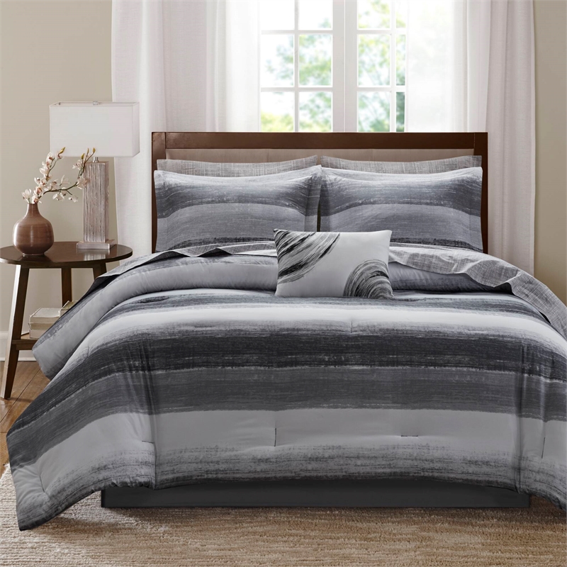 Olliix Madison Park Essentials Saben Full Comforter Set Cotton in Black