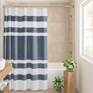 Olliix Madison Park Spa Waffle 72x84&quot Shower Curtain Polyester in Dark Blue