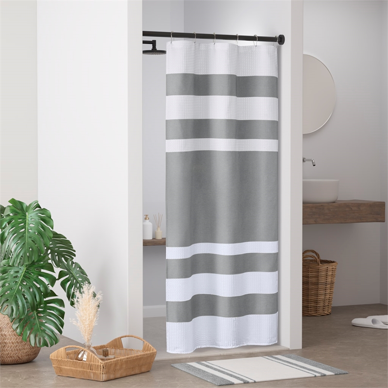 Olliix Madison Park Spa Waffle 36x72'' Shower Curtain Polyester in Grey