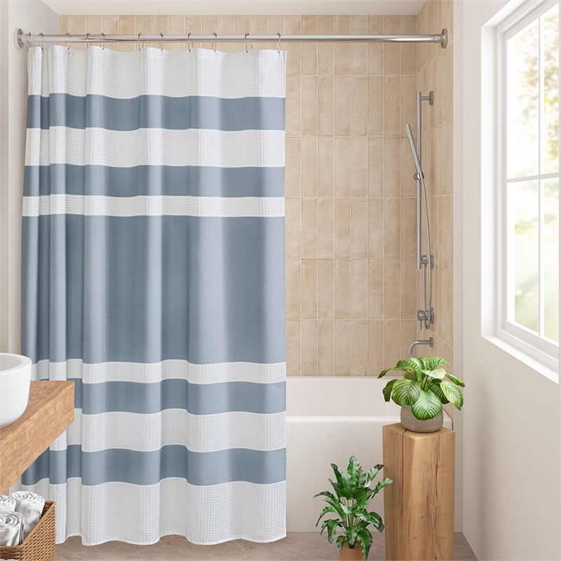 Olliix Madison Park Spa Waffle 36x72'' Shower Curtain Polyester in Blue