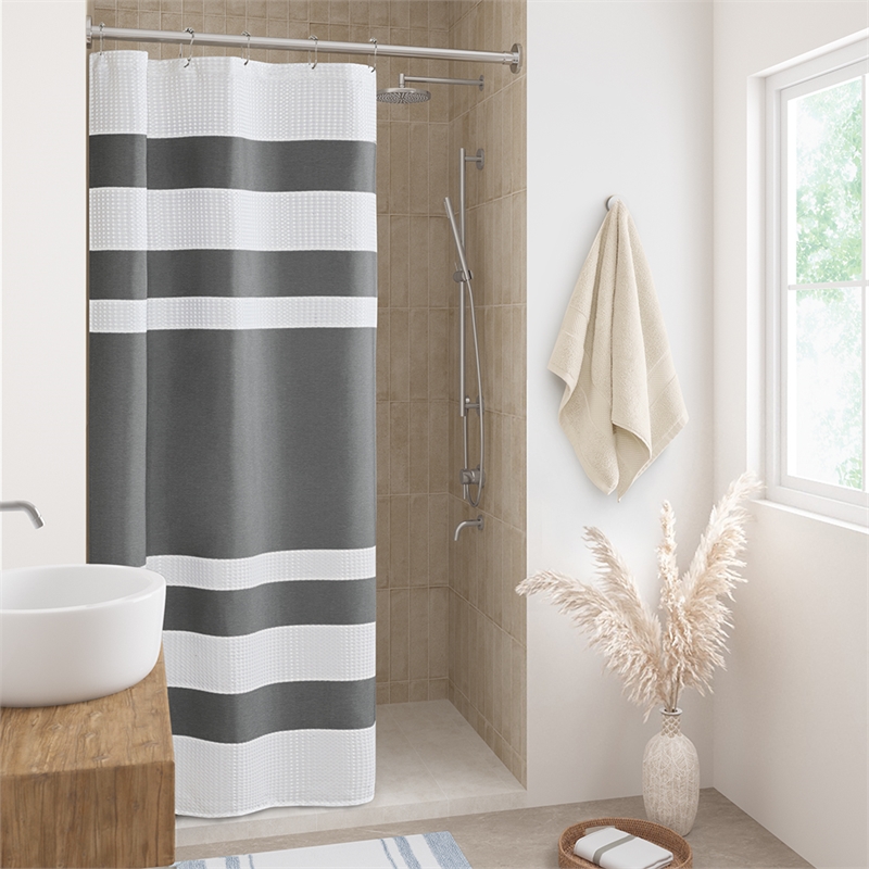 Olliix Madison Park Spa Waffle 36x72'' Shower Curtain Polyester in Charcoal