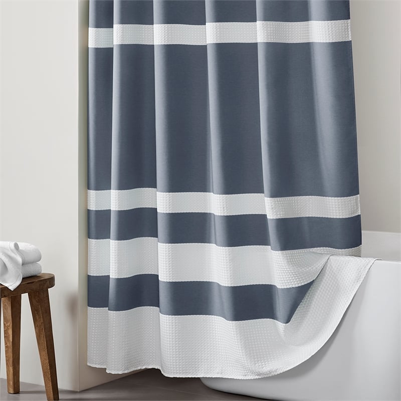 Olliix Madison Park Spa Waffle 36x72'' Shower Curtain Polyester in Dark Blue