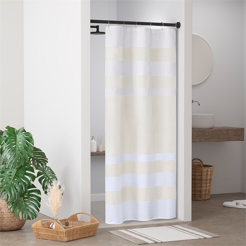 Olliix Madison Park Spa Waffle 36x72'' Shower Curtain Polyester in Cream