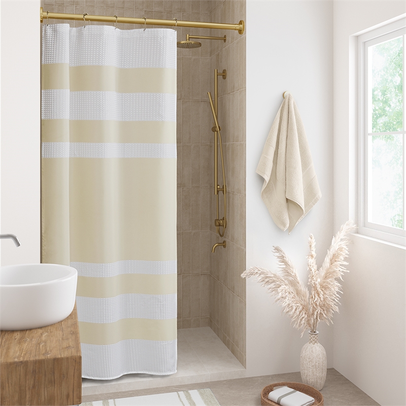 Olliix Madison Park Spa Waffle 36x72'' Shower Curtain Polyester in Cream