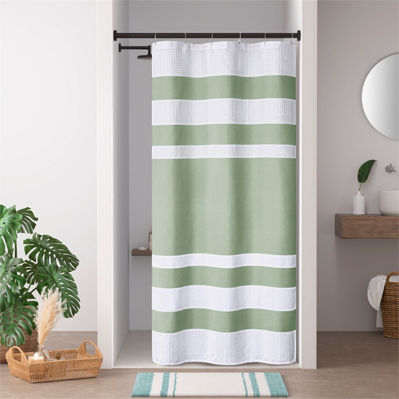 Olliix Madison Park Spa Waffle 36x72'' Shower Curtain Polyester in Sage Green