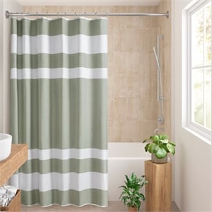 Olliix Madison Park Spa Waffle 72x78&quot Shower Curtain Polyester in Sage Green
