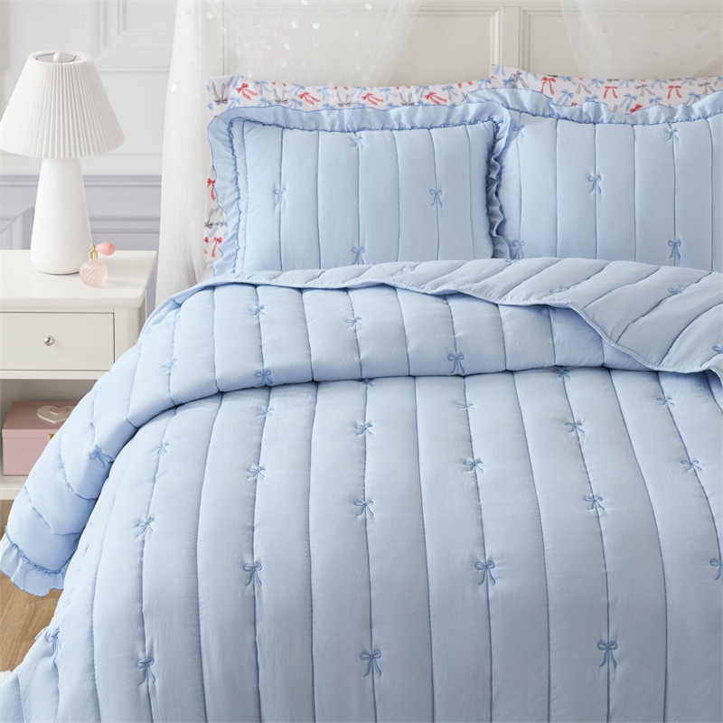 Olliix Intelligent Design Full/Queen Microfiber Quilt Set in  Blue