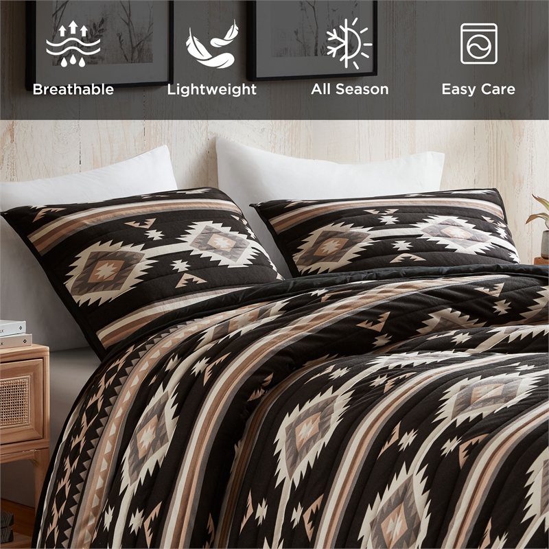 Olliix Woolrich King/Cal King Microfiber Quilt Set in  Black