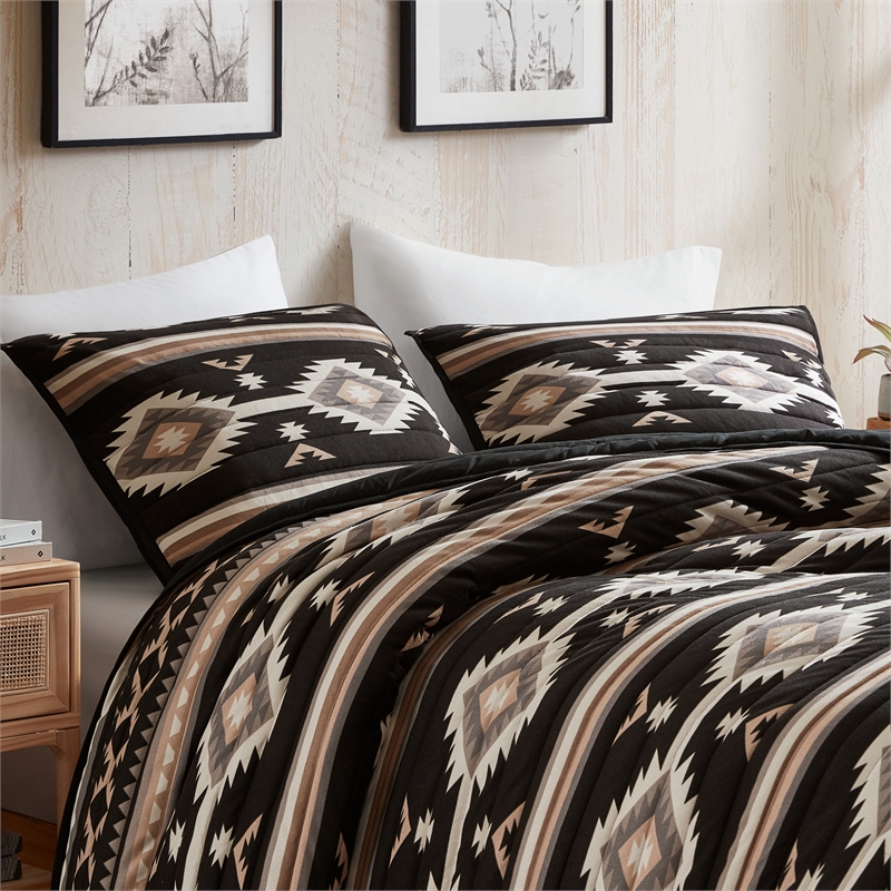 Olliix Woolrich Full/Queen Microfiber Quilt Set in  Black