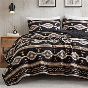 Olliix Woolrich Full/Queen Microfiber Quilt Set in  Black