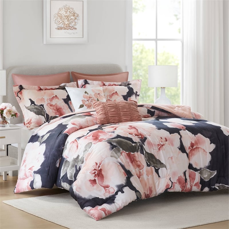 Olliix Madison Park King Cotton Comforter Set in  Blush