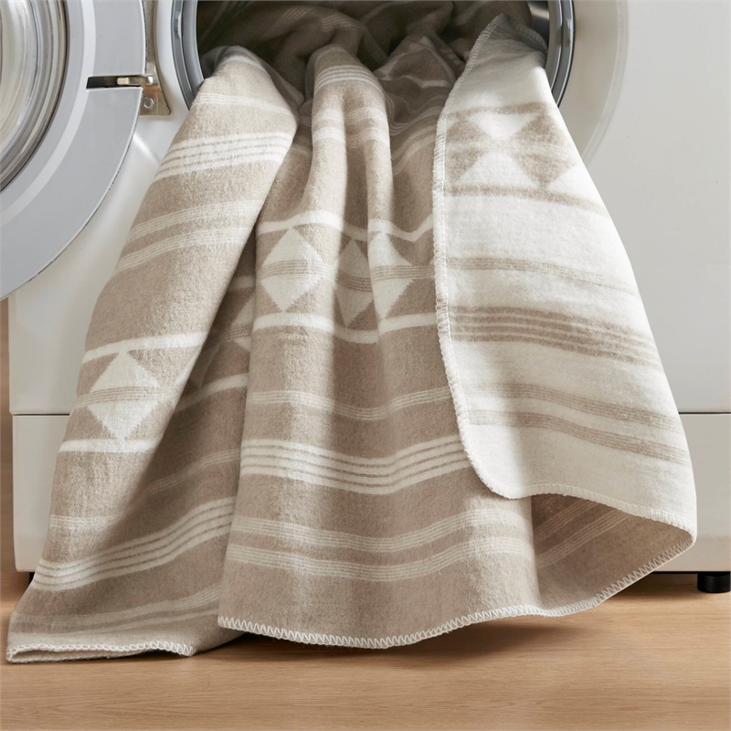 Olliix Woolrich Full/Queen Cotton Blanket in Ivory Stripe