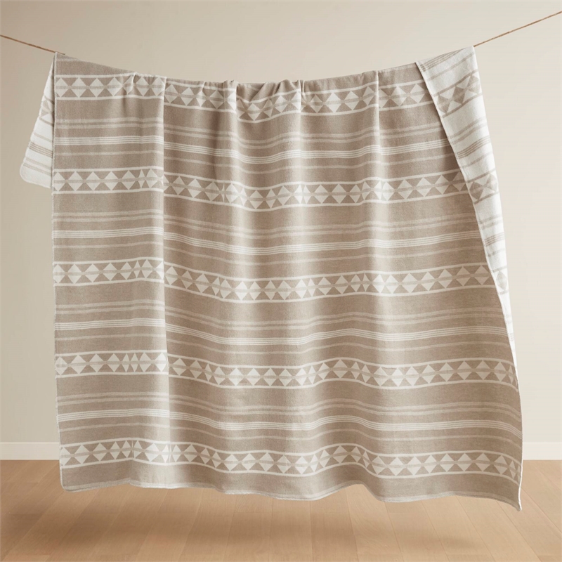 Olliix Woolrich Full/Queen Cotton Blanket in Ivory Stripe