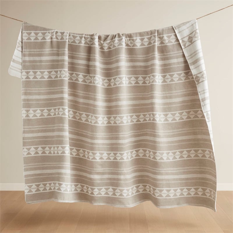 Olliix Woolrich Twin Cotton Blanket in Ivory Stripe