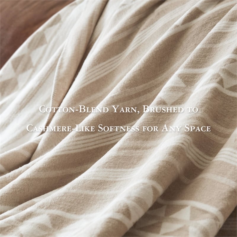 Olliix Woolrich Twin Cotton Blanket in Ivory Stripe