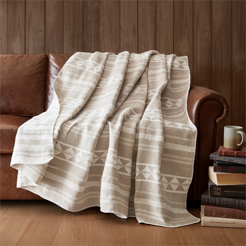 Olliix Woolrich Twin Cotton Blanket in Ivory Stripe